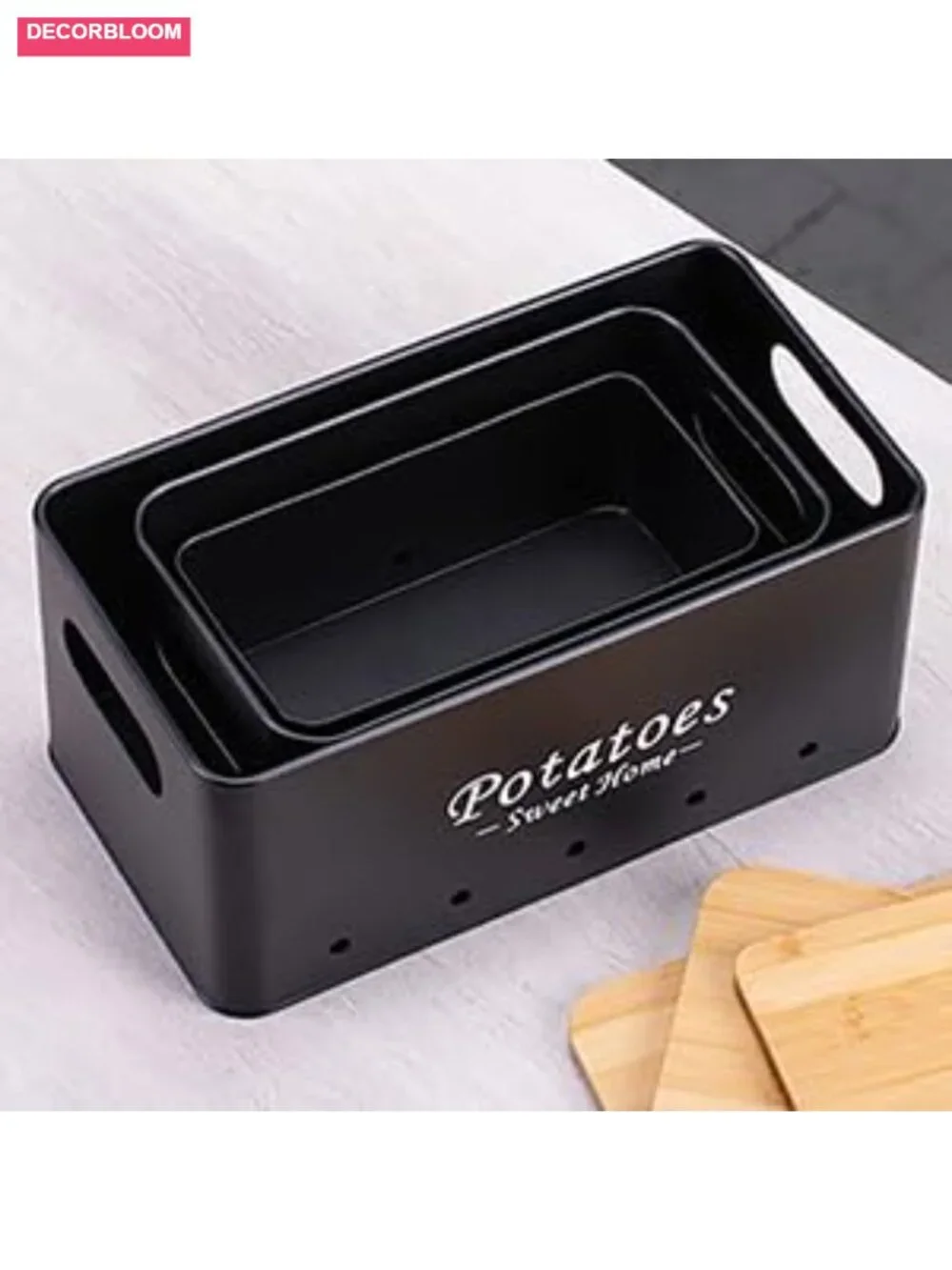 Set of 3 Powder-Coated Galvanized Steel Vegetable Storage Tins with Handles